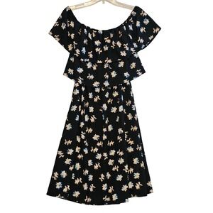 Cooper & Ella Black Floral Tiered Off Shoulder Midi Dress Women's